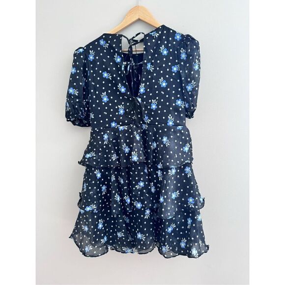 Sandy Liang × Target Women's Floral Print Short Sleeve Tiered Dress Black Sz M - Picture 5 of 7